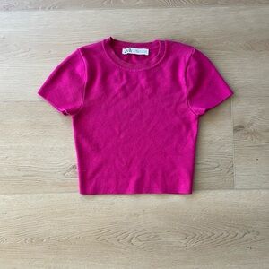 Zara Pink Short Sleeve Crop Top